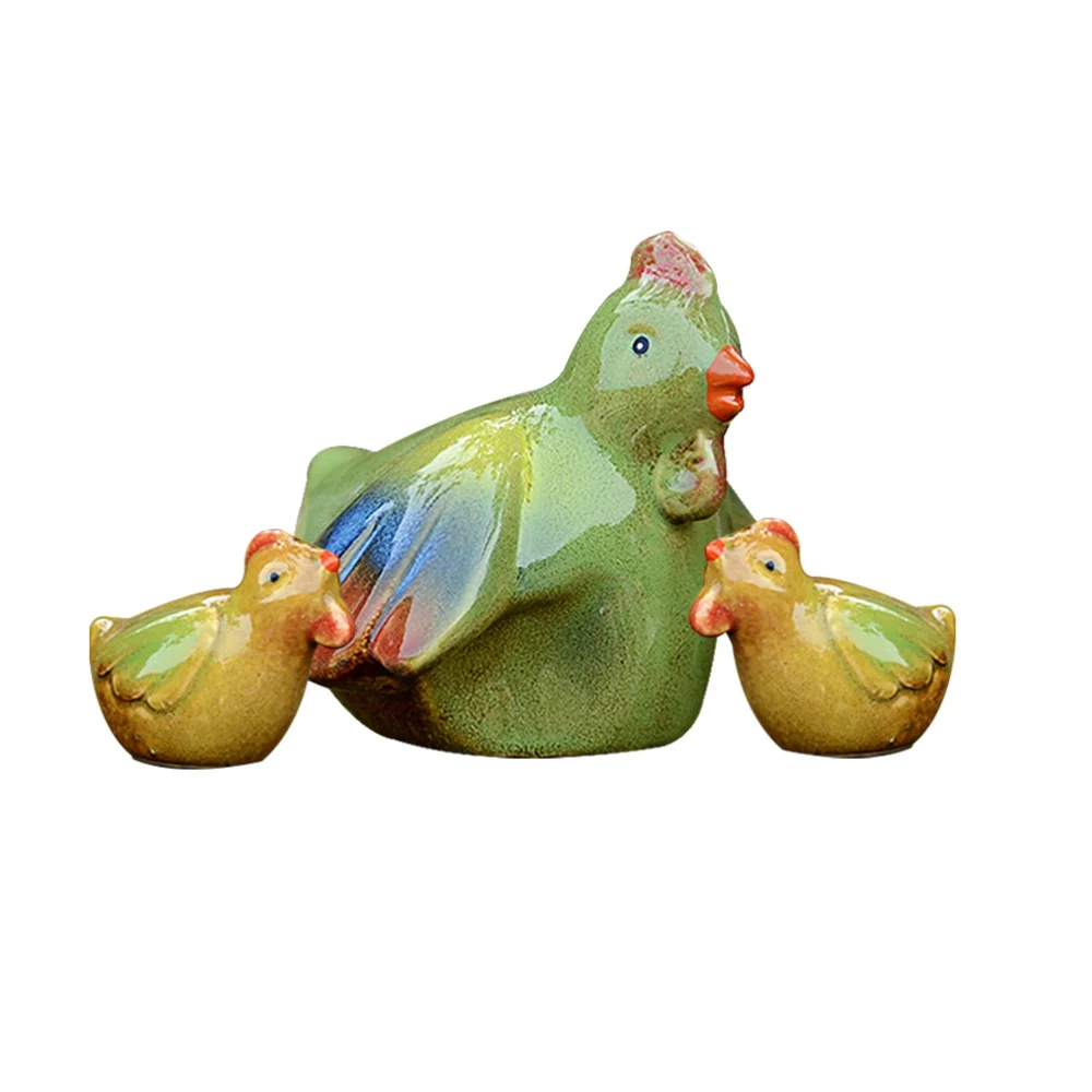 

1 Set 3 Pcs Ceramic Adornments Cartoon Chick Hen Craft Decors (Assorted Color)