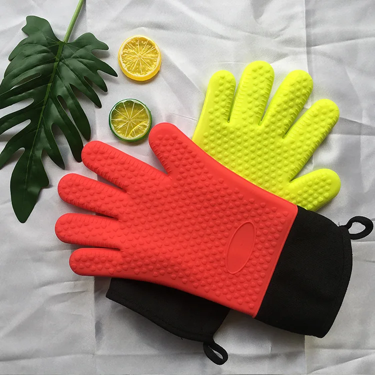 Длинные толстые силиконовые перчатки с защитой от ожогов кухонные рукавицы для