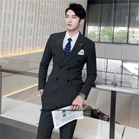casual stripe mens suits slim 3 piece jacket vest pants sets formal business blazer masculino groom wedding tuxedo costume homme