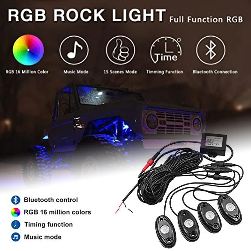 

4 накладки автомобиля RGB светодиодный Рок светильник s Беспроводной Bluetooth APP Дистанционное Управление музыка неоновые Underglow светильник компл...