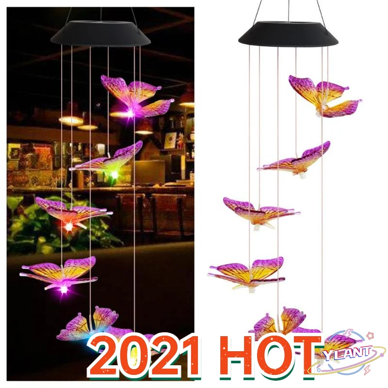 

NEW 6LED Solar Power Changeable Light IP65 Waterproof Colorful Butterfly Wind Chime Lamp for Home Outdoor Garden Yard Decoration