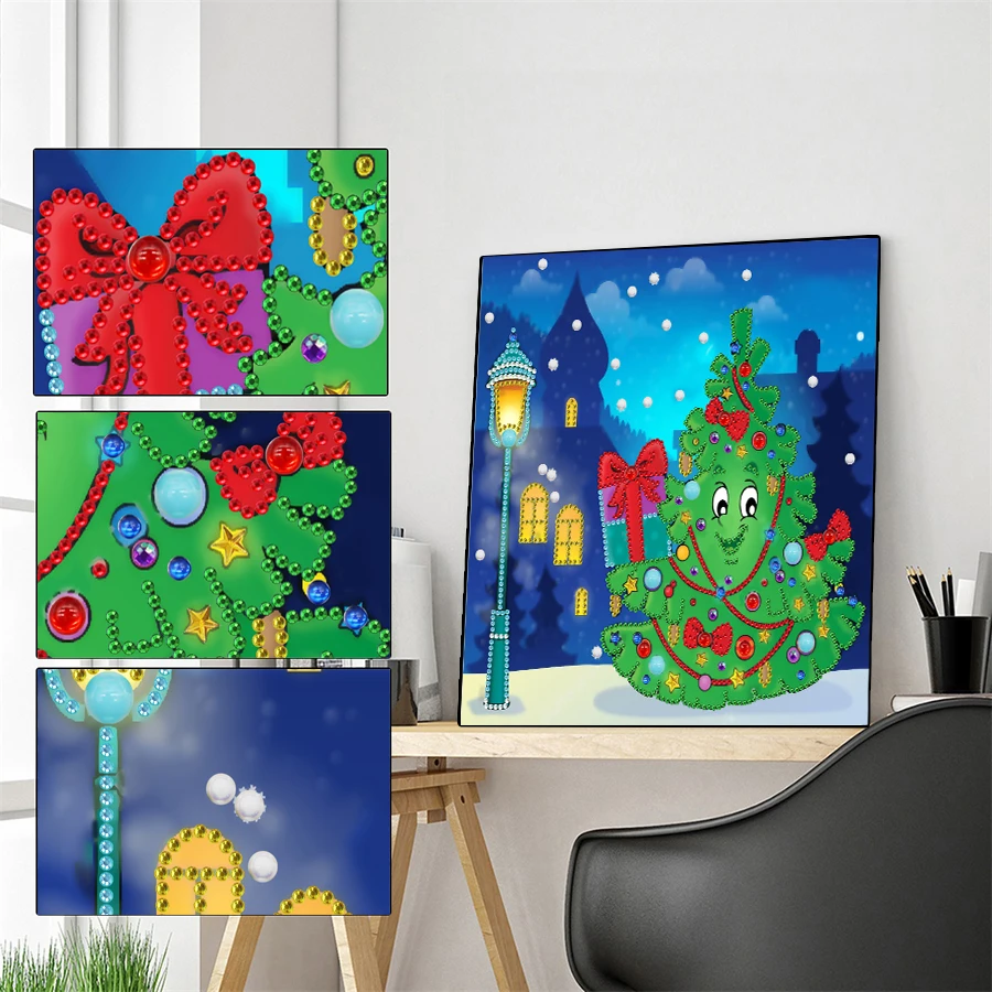 

DIY 5D diamond painting Christmas tiee shape cross stitch rhinestone embroidery flower set suitable for home wall decoration