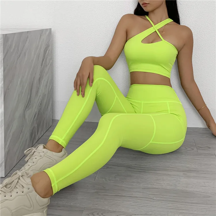 

Slant Shoulder Seamless Yoga Suit Women's Gym Workout Clothes Sportswear Sports Bra High Waist Gym Leggings Sportswear