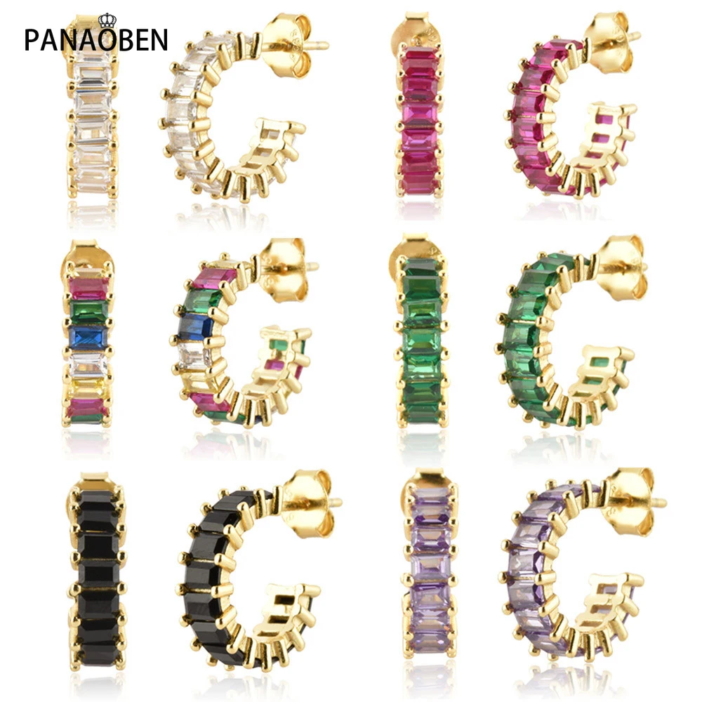 

Серьги-кольца PANAOEBN из серебра 925 пробы с разноцветными радужными фианитами