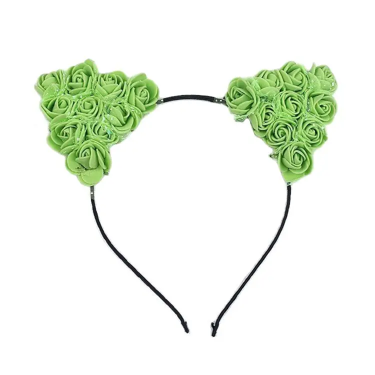 Girls Cat Ears Hair Bands Women EVA Rose Flowers with Muslin Cute Bunny Headband Anime Character Cosplay Children's Buckle |
