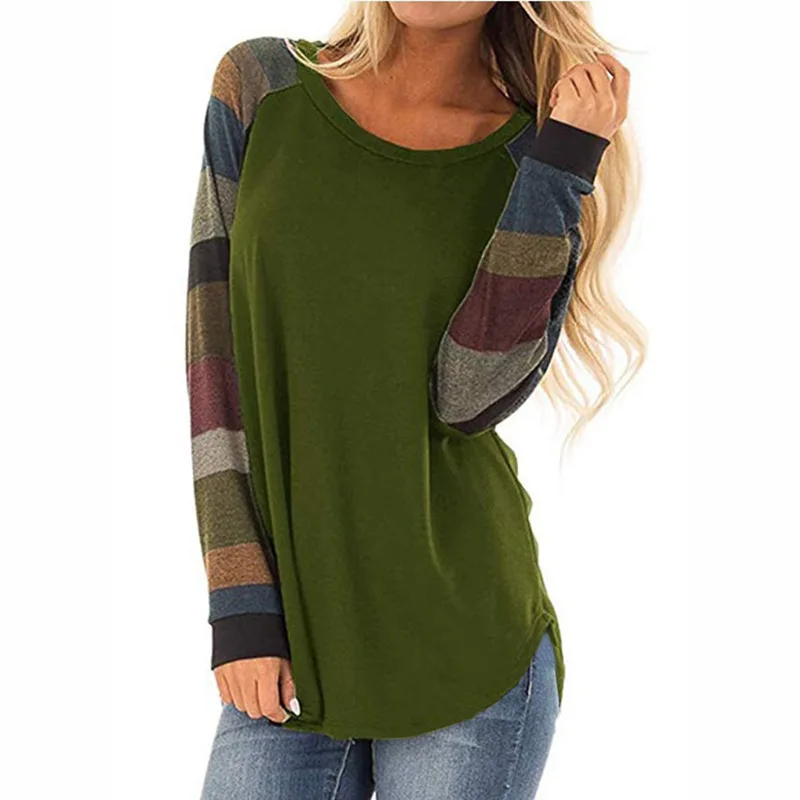 

2021 Women Fall Casual Jumper Shirt Match Color Round-Neck Long Sleeves Pullover Sweatshirt for Girl 8 Colors