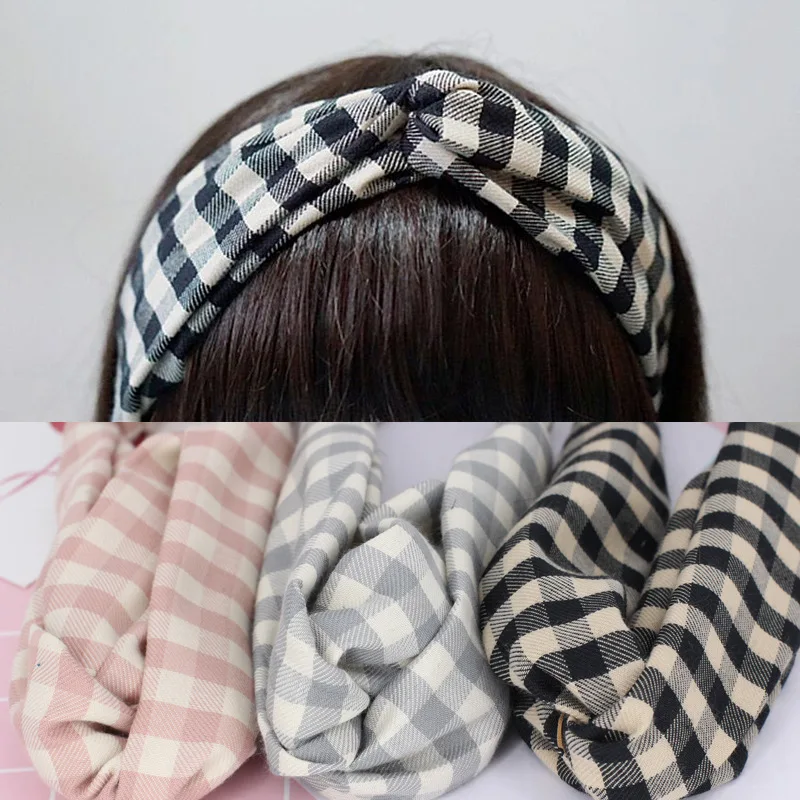 Винтажное оголовье в клеточку для женщин простая завязанная Женская повязка