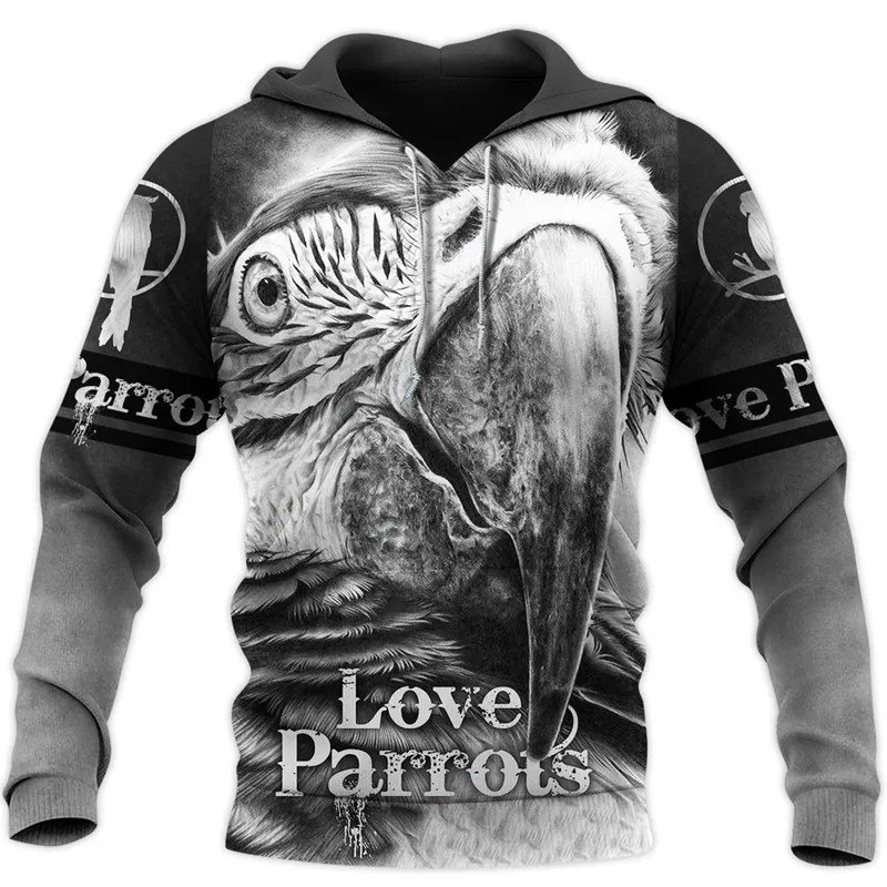 

Fashion autumn men's hoodie love parrot pattern 3D full print unisex casual zipper hoodie Harajuku street sweatshirt/pullover