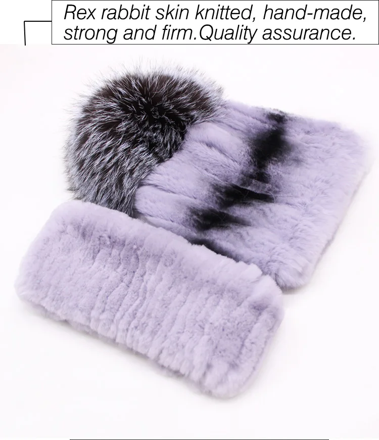 Rex rabbit fur hat female winter fox fur ball thick warm knitted earmuff wool cap