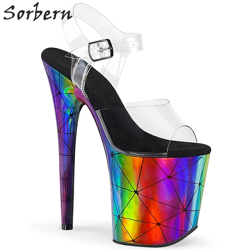 Sorbern/радужные сандалии со стразами женская обувь на очень высоком каблуке 8