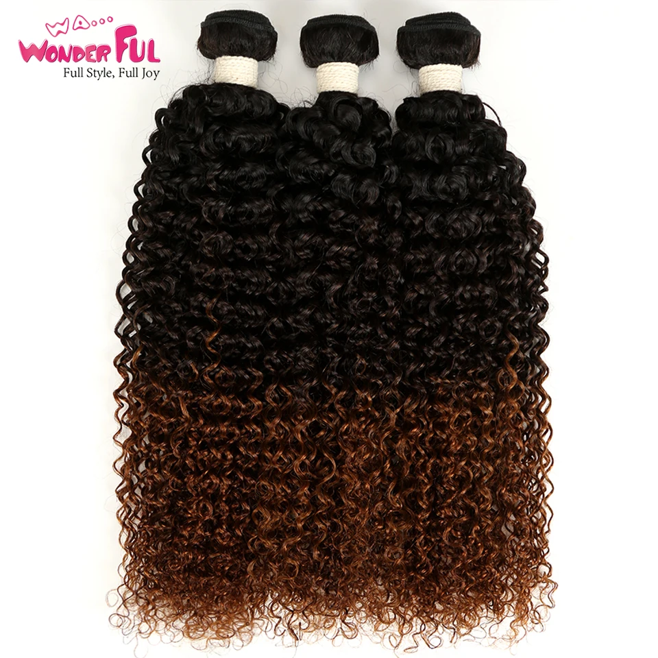 Замечательные человеческие волосы бразильский Омбре T1B/4/27 кудрявые вьющиеся 3 и 4