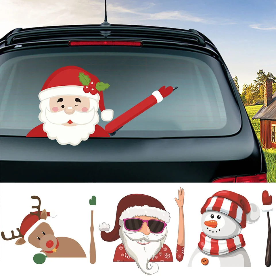 Автомобильные задние наклейки на ветровое стекло Санта Клаус развевающийся