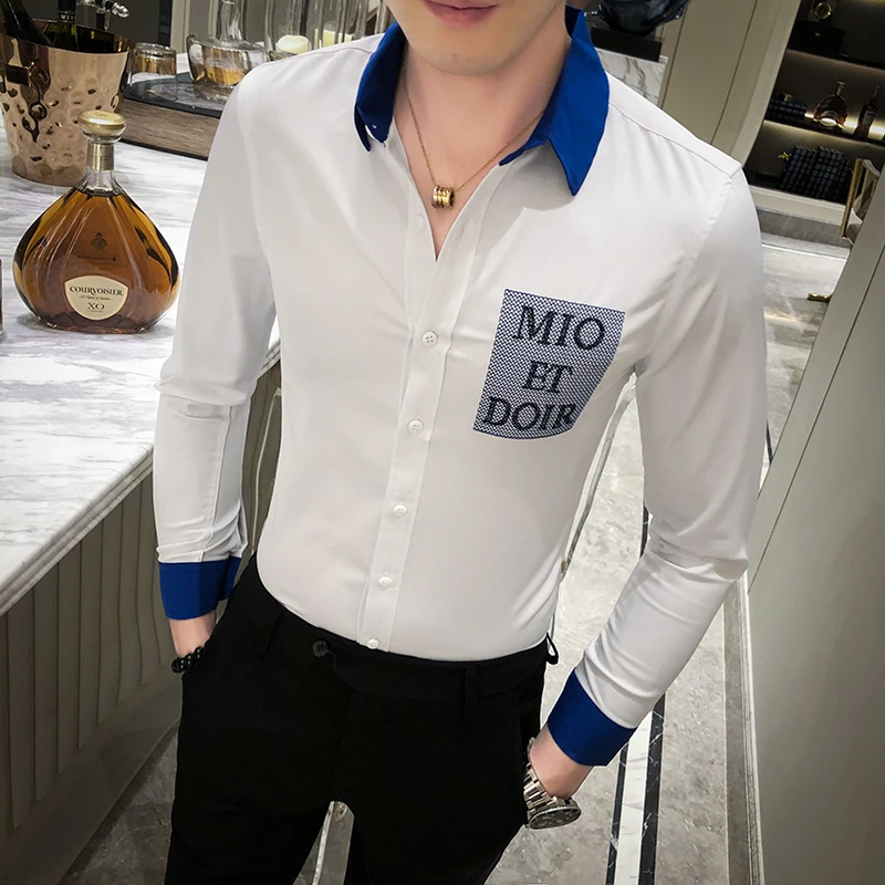 Мужская офисная одежда 2020 рубашка с передним карманом и надписью Camisa Social Club