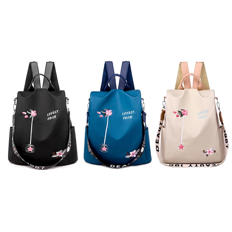 

High Quality Oxford Women Backpack Elegant Floral Embroidery School Bags Waterproof Female Backpacks Teenage Girls