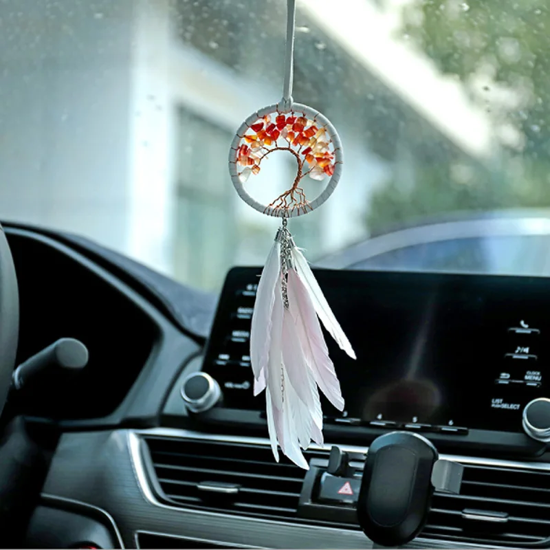 

Modern Style Handmade Weave Dreams Catcher Car Pendant Colorful Stones Mini Tree of life Dreamcatcher Decor Hanging Girl Gifts