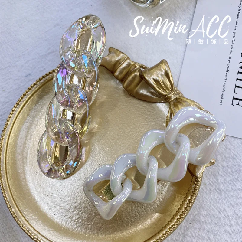 Женские акриловые геометрические заколки для волос с перехлёстом и цепочкой