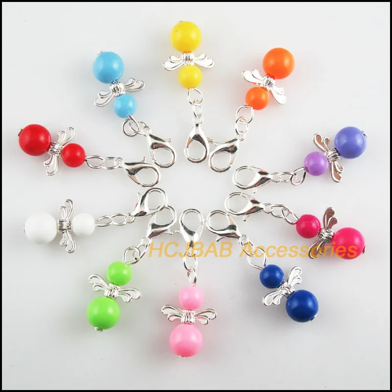 

20Pcs Silver Plated Retro Mixed Solid Acrylic Tiny 13.5x22mm Angel With Lobster Claw Clasps Charms