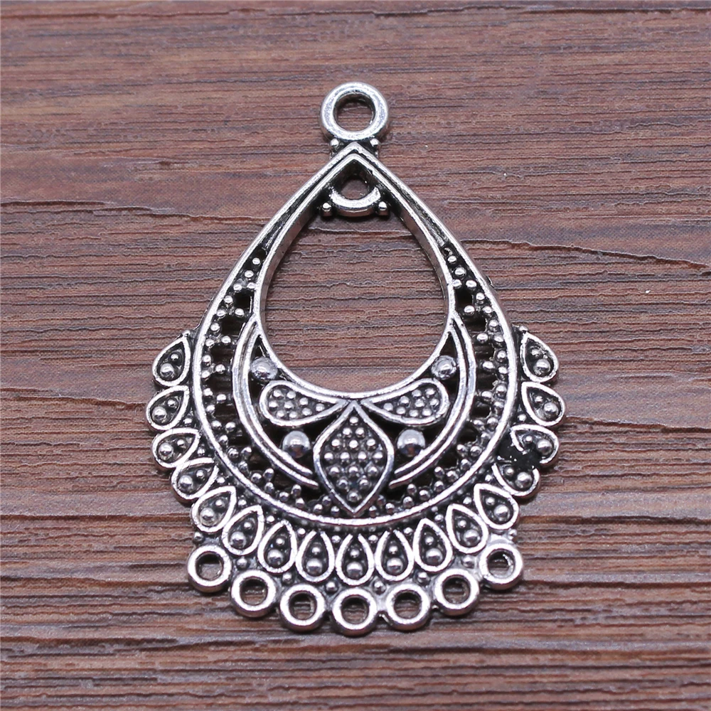 

4pcs Porous Earring Connector 26x36mm Antique Silver Color Charms For Jewelry Making Diy Jewelry Accessories