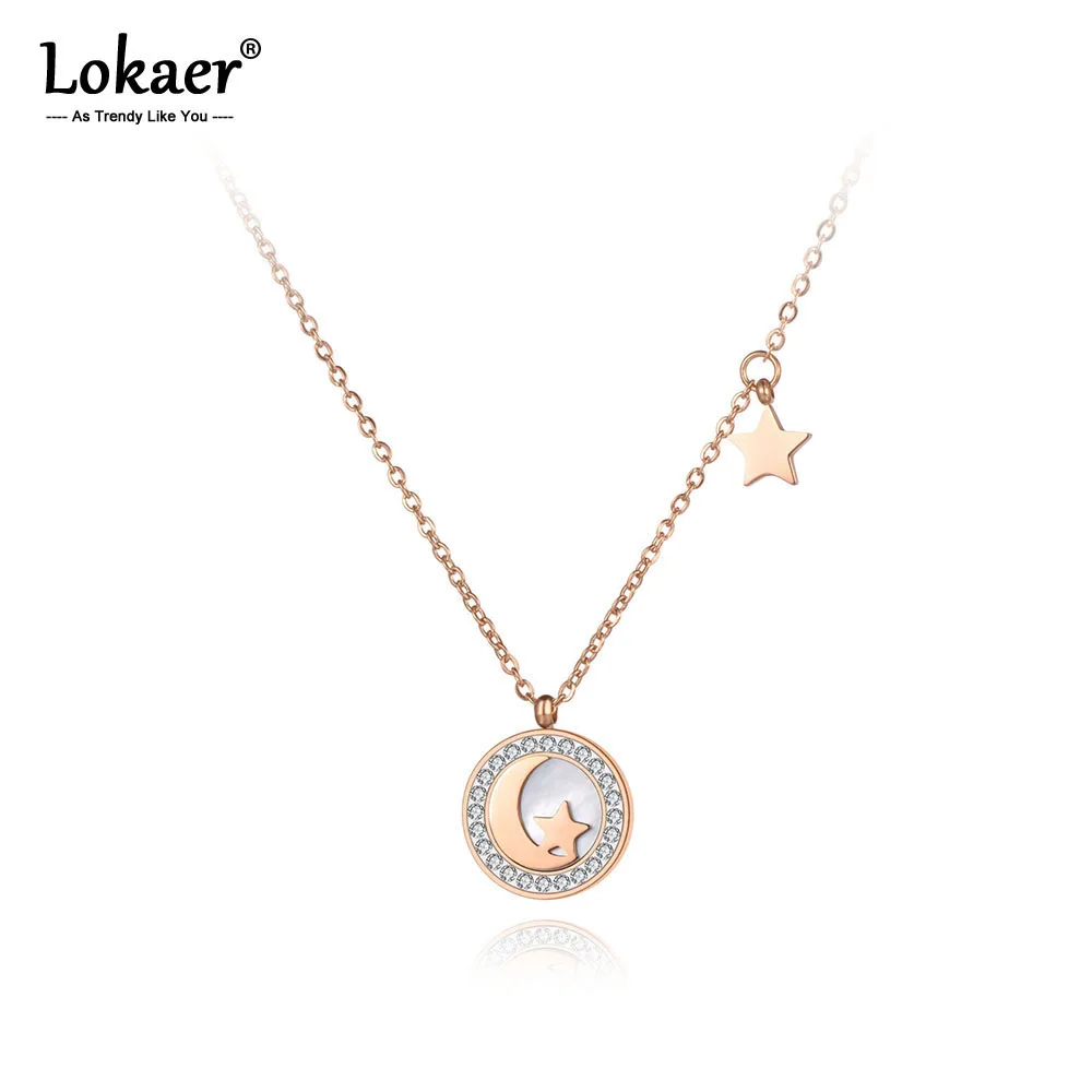 Оригинальный дизайн подвеска Lokaer из нержавеющей стали с фианитами звезда луна