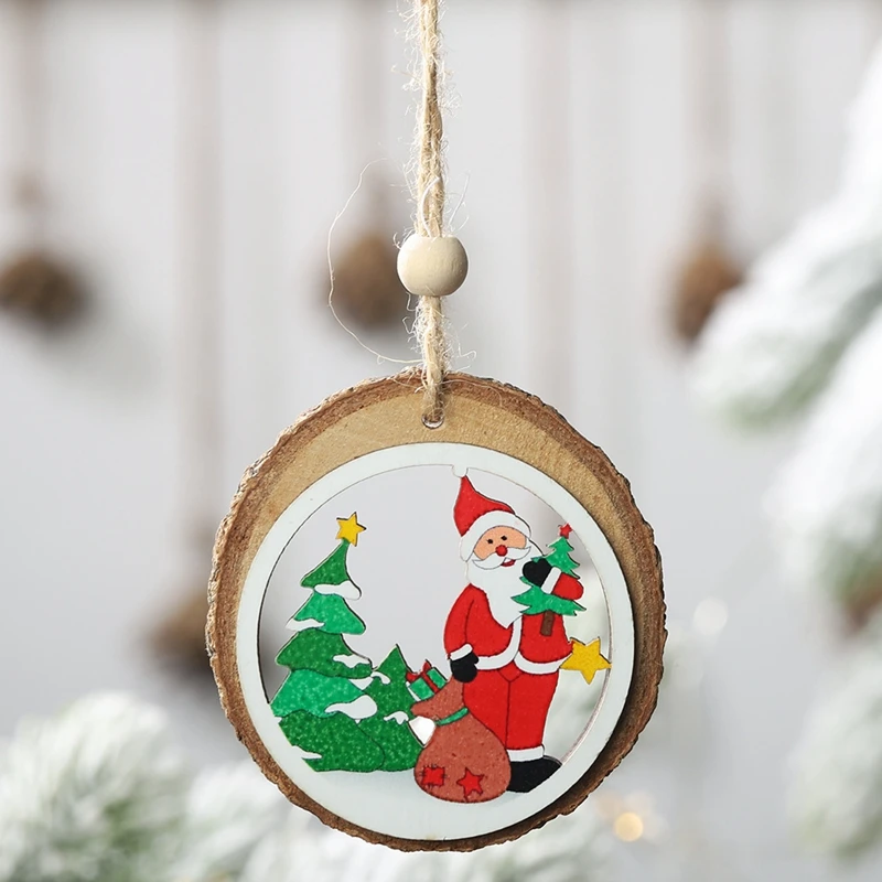1pcs Santa Claus 1 шт., деревянные украшения для рождественской елки, подвески в виде лося и автомобиля, Новогодние рождественские украшения для дома, вечерние, новогодние - Цвет: 1pcs Santa Claus