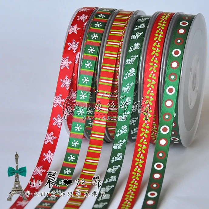 Атласная лента в горошек 9 мм красная зеленая белая рождественском стиле с