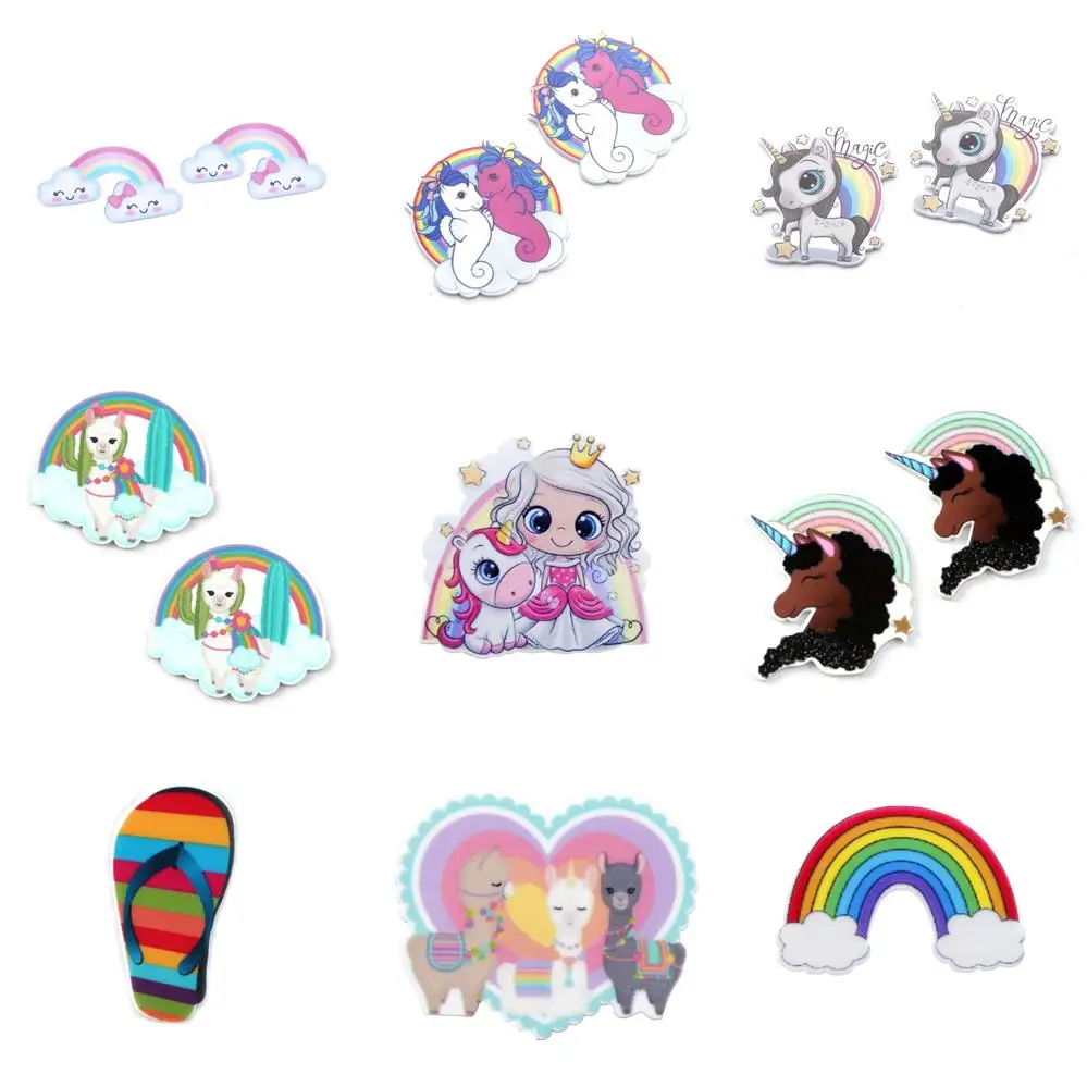 Радужная милая девочка акриловая плоская смола сделай сам пришивной бант