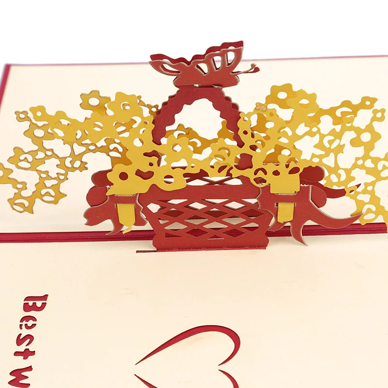 1 шт. Любовь цветок корзина лазерная резка оригами Бумага 3D всплывающие открытки