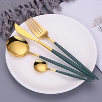 stainless steel cutlery set christmas tableware for kitchen teaspoons portable fork spoons long handle knives chopsticks set