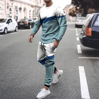 2021 casual long sleeve o neck tops and long pants suit for men autumn fashion mens two piece sets harajuku cat printed outfits