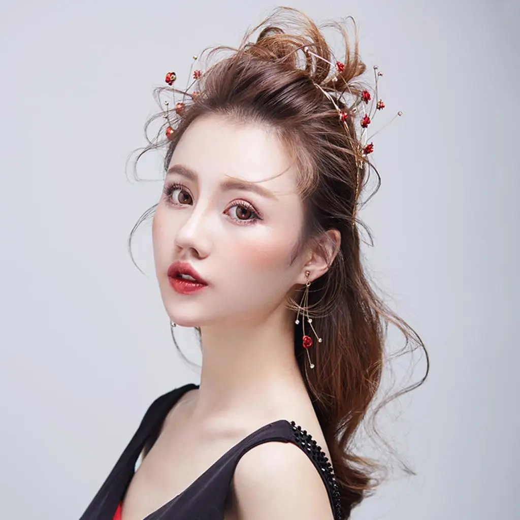 Набор мини сережек с красным цветком простой винтажный стиль свадебные