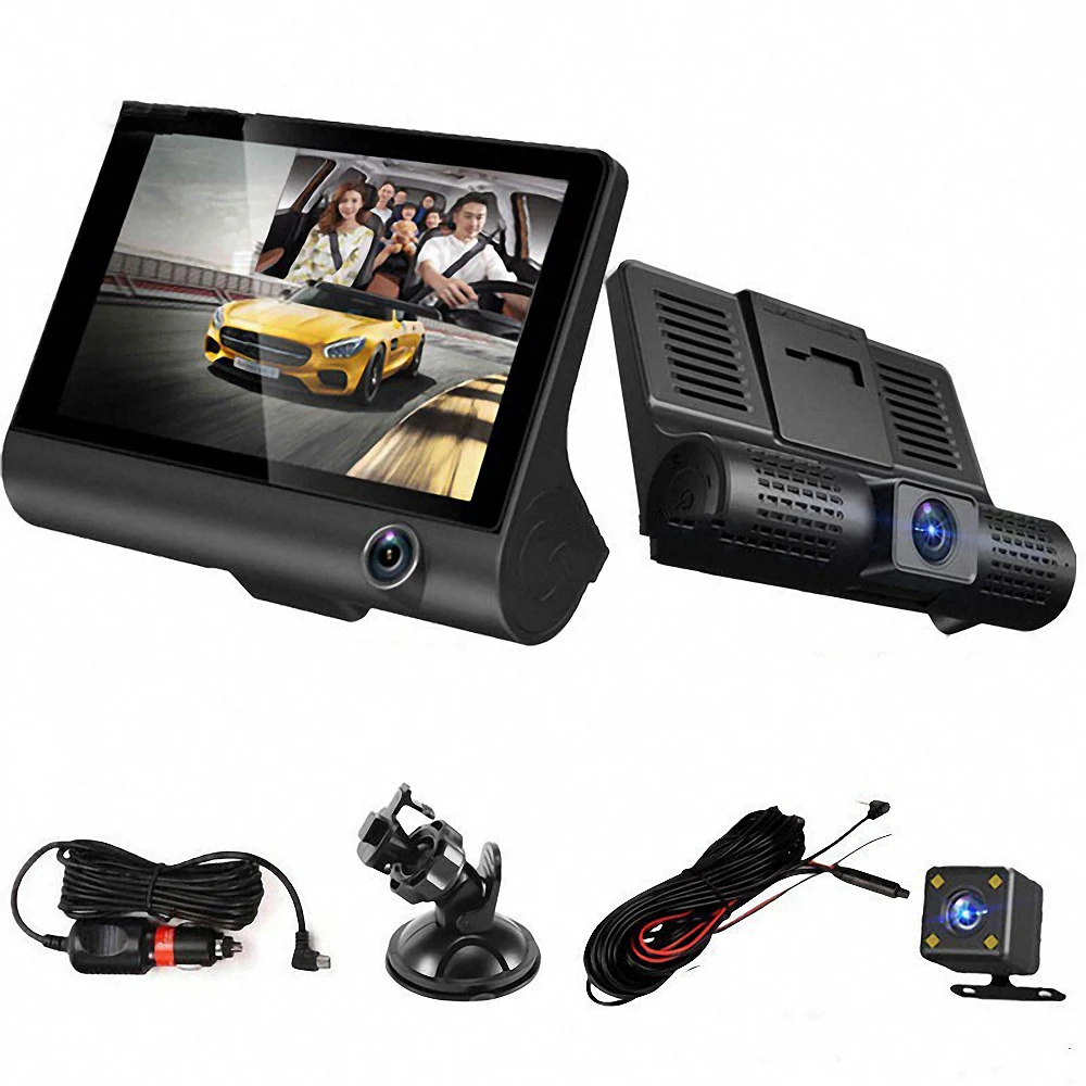 Видеорегистратор автомобильный 4 дюйма Full HD 1080P 3 объектива мониторинг парковки