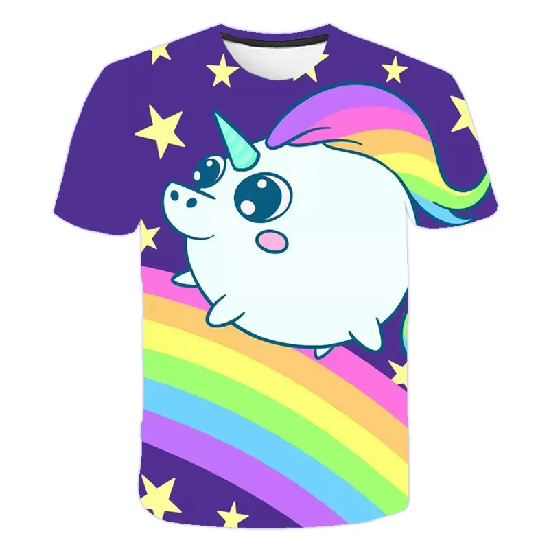

Summer New Unicorn Image Graphic T-Shirt Casual Funny Children's Wear 3D Printing O-Neck Oversized Short-Sleeved T-Shirts Camisa