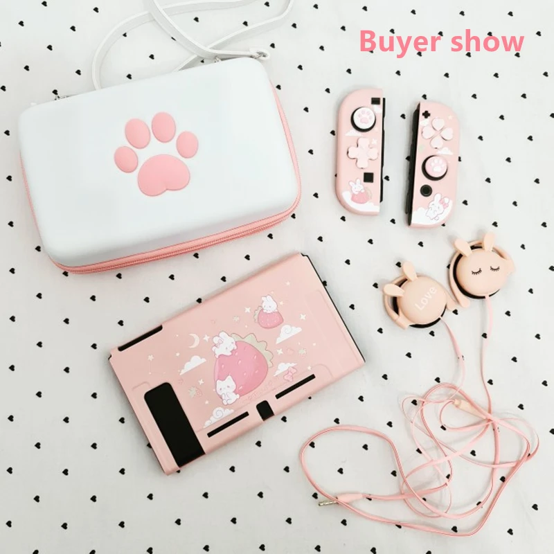 GeekShare Nintendo Switch Case Cute Strawberry Rabbit Pink Girl Fairy League Soft TPU Cover Back Girp Shell For NS Accessories |