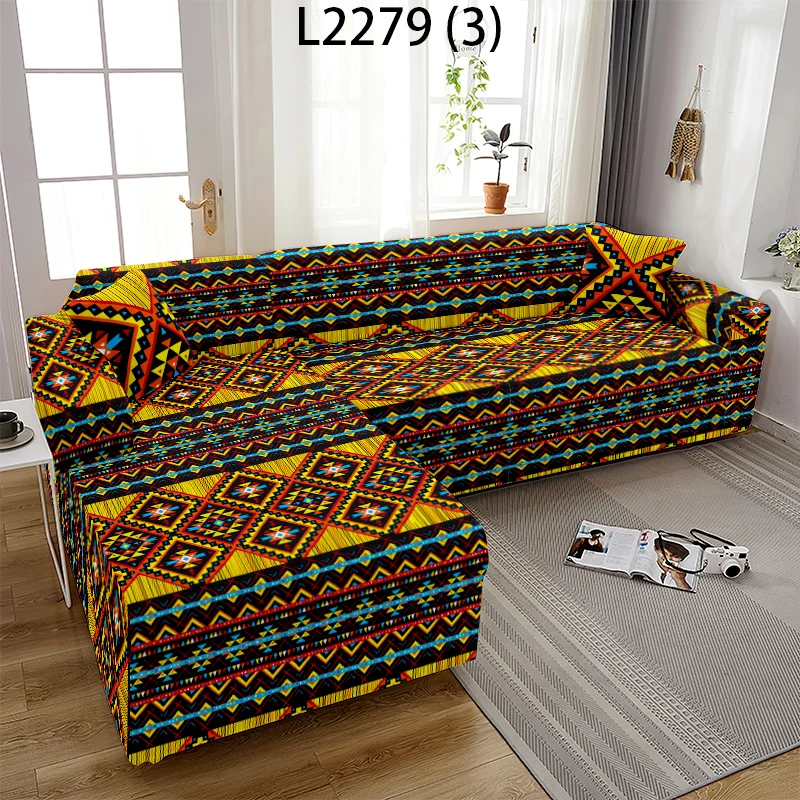

Bohemian Mandala Sofa Cover Elastic Sofa Cover Geometric Plaid L-Style Sectional Corner for Living Room Geometric Couch Cover