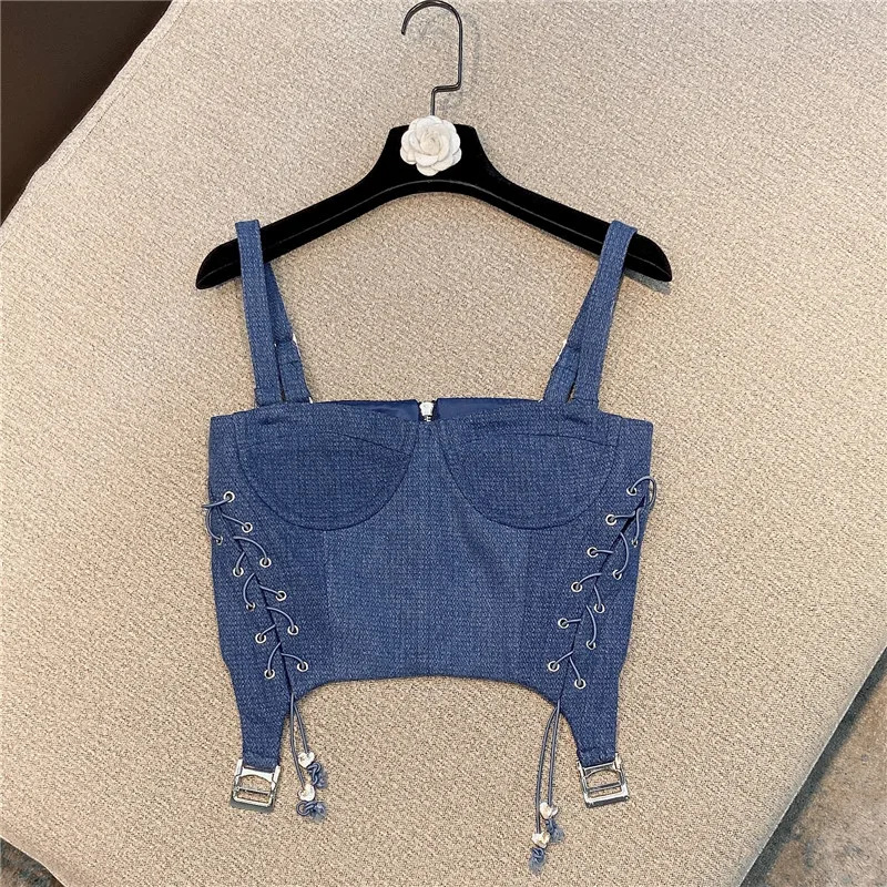2021 summer new women's suspenders, original design sense, side-tied vest, irregular hem French style,slim slimming blouse women