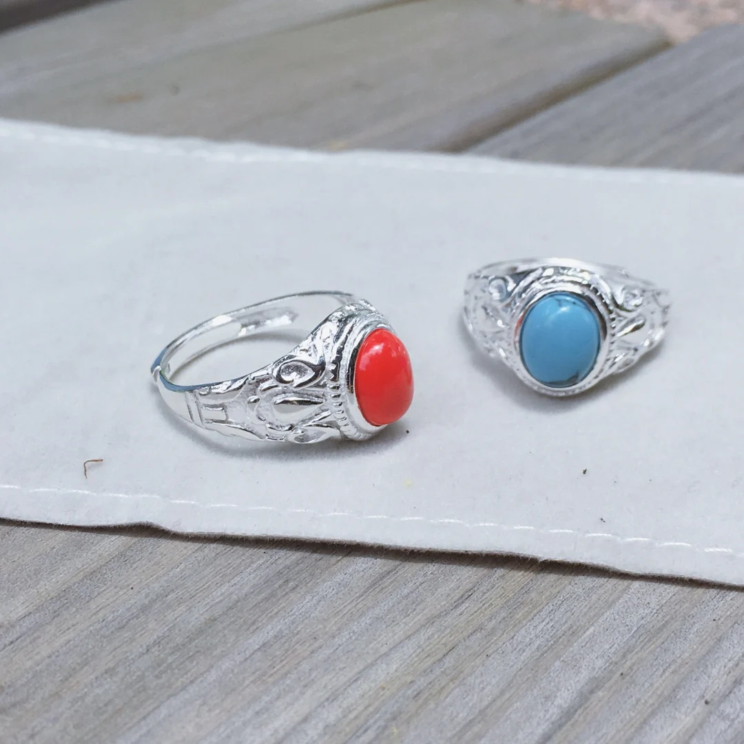 

Tibetan ethnic style red coral open ring