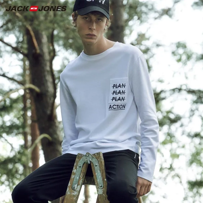 JackJones Мужская Уличная хлопковая Футболка с буквенным принтом и круглым вырезом