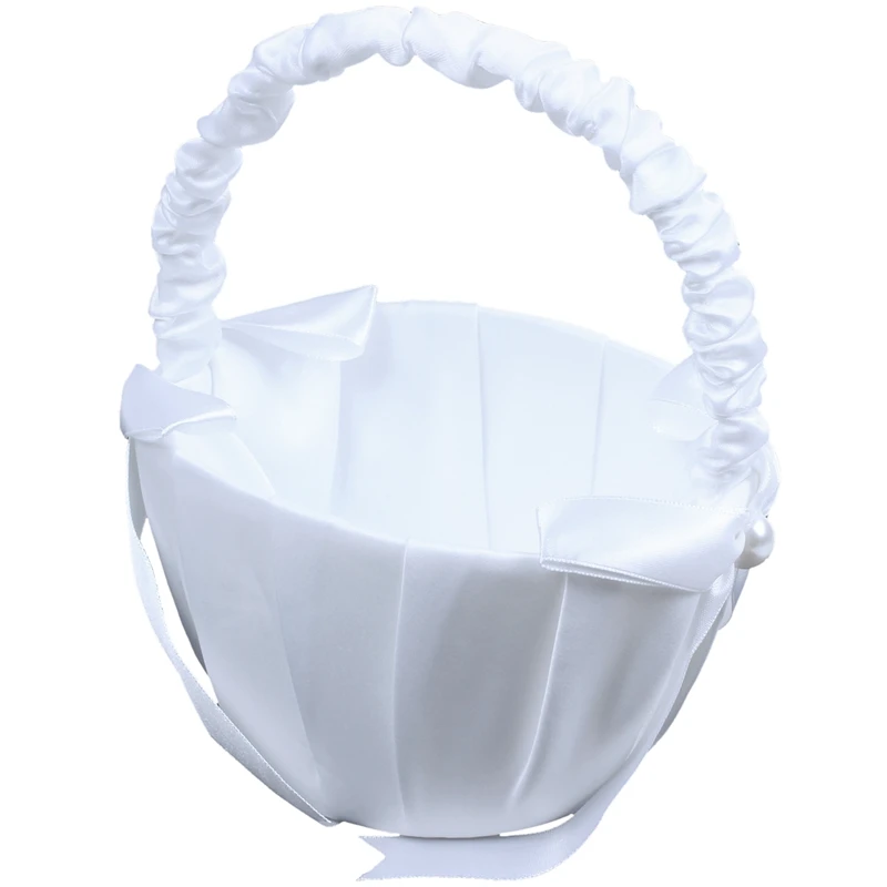 Промо-акция! Белая атласная Свадебная Цветочная корзина с бантом для девочек