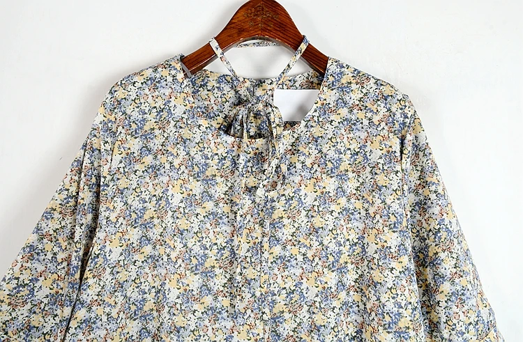 

SuperAen Vintage Flower Printing Round-necked Chiffon Dress Women Loose Short Sleeve Korean Summer Dress Women