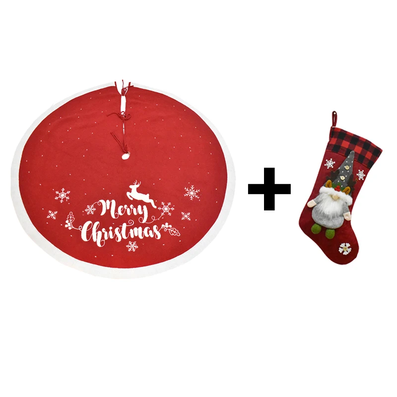 

Новая большая юбка для рождественской елки 48 дюймов с комплектом носков, вязаное платье с вышивкой в виде оленя, снега, цветка, елки, Рождест...