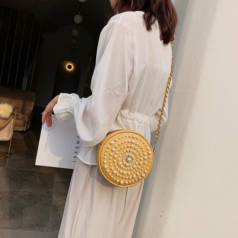 Жемчужная женская сумка новинка 2019 через плечо модная Милая маленькая круглая