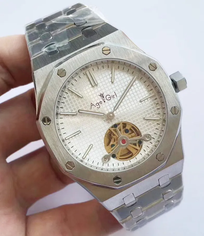 Роскошные брендовые Новые Мужские автоматические механические Tourbillon сапфировое серебро розовое золото светящиеся синие Черные часы прозрачные AAA - Цвет: White