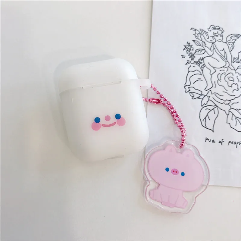 Прекрасный силиконовый чехол для наушников AirPods, мультяшный брелок для ключей, беспроводные Bluetooth наушники, прозрачный чехол для Apple AirPods 2 - Цвет: Pink Pig