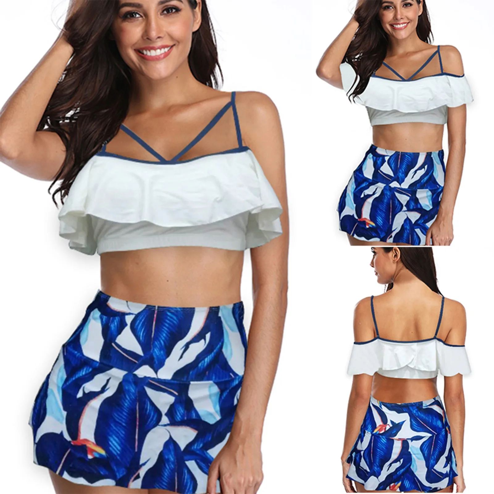 

Летний женский купальник с тонкими лямками, купальный костюм с принтом, бикини, пляжный стиль, сексуальный купальник и шорты, Танкини с пуш-а...