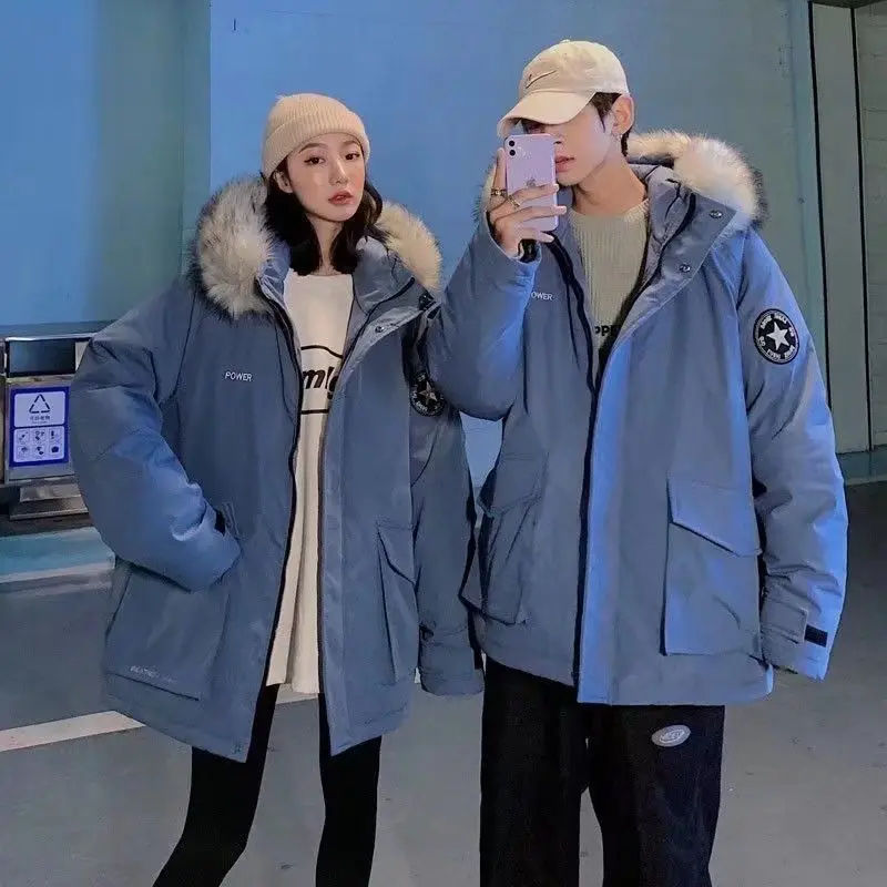 

Новинка Зима 2021 парная пуховая Хлопковая мужская Свободная Повседневная куртка средней длины в гонконгском стиле для инструментов