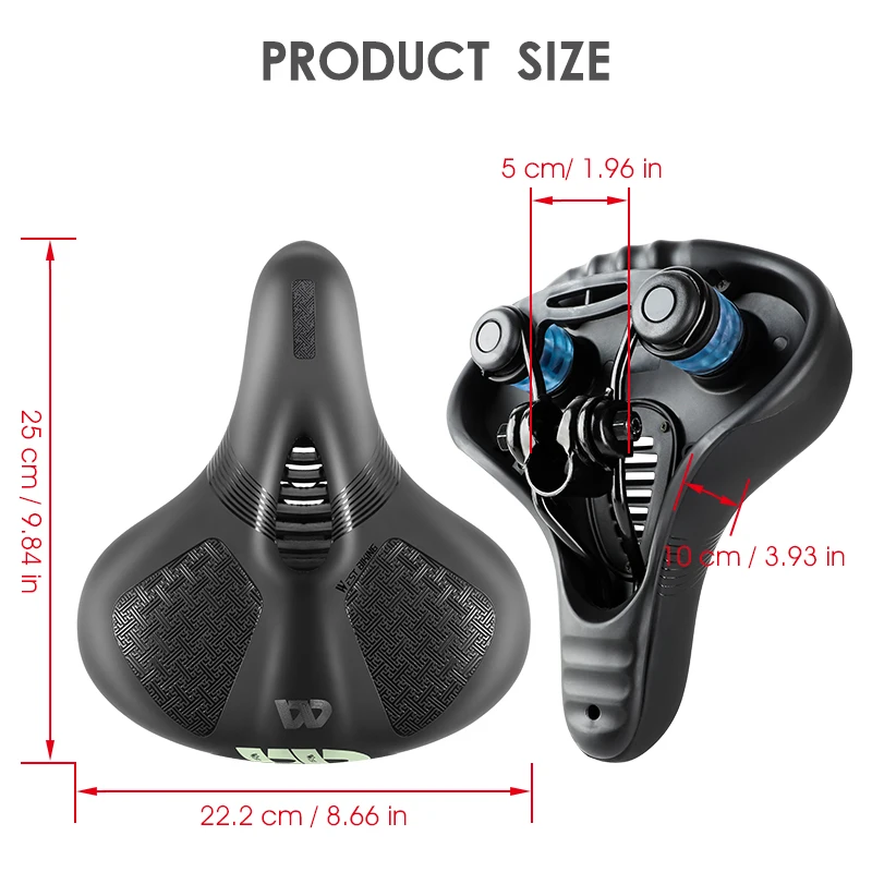 

WEST BIKING Wide Soft Bicycle Saddle Hollow Shock Absorption Mountain Bike Seat Breathable Reflective Waterproof Cycling Cushion