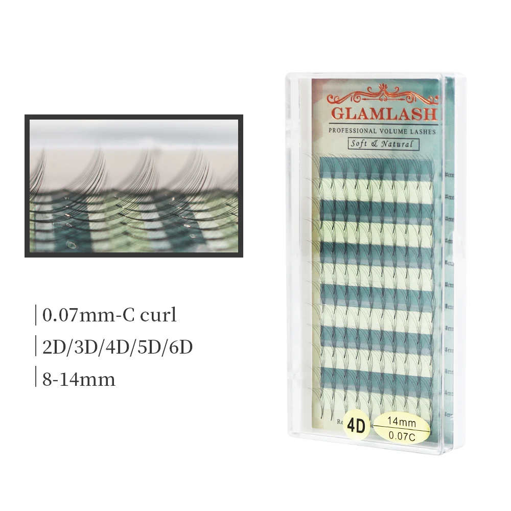 Готовые ресницы GLAMLASH объемные широкие вееры 2d/3d/4d/5d/6d короткий стержень русский