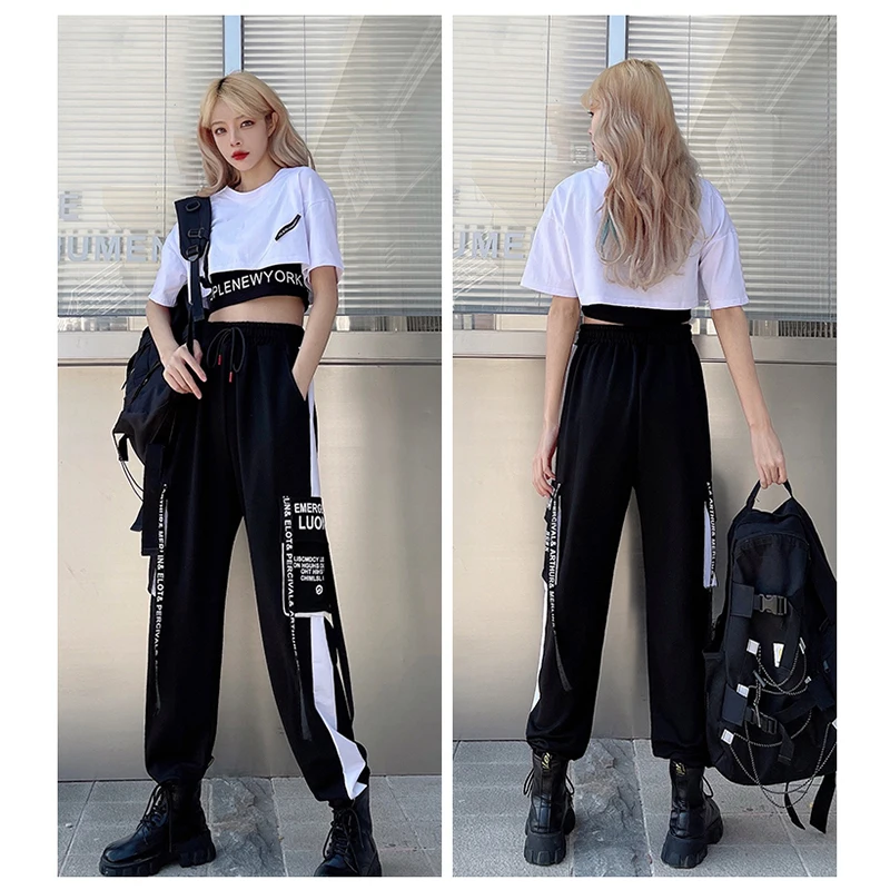 

3 Pieces Set Summer Women Clothing Crop Top + Cargo Pants Suit Streetwear Hip Hop Punk Outfit Tracksuit 3PCS 2021 #TZ05
