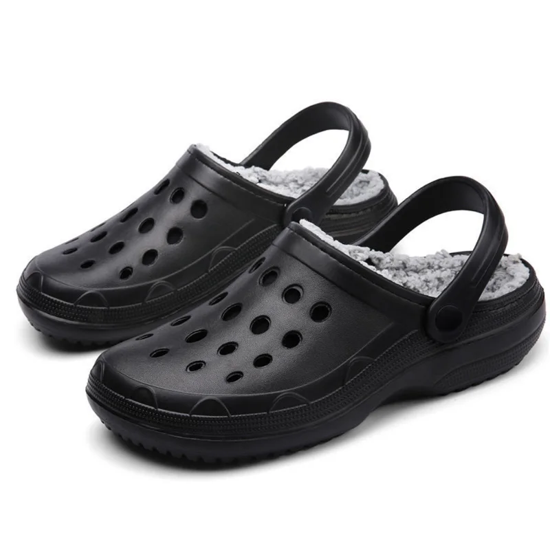 Простой мех сабо Мужская обувь для сада Зимние мужские клоги Очень теплые
