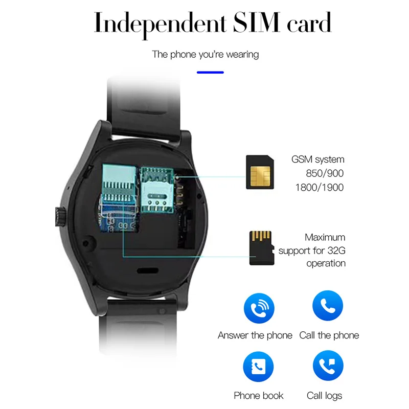 

BINSSAW Men Smart Watch with Camera Bluetooth SIM SD Card Smartwatch Digital watch for Android Phone sport fitness smartwatch